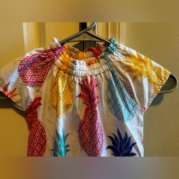 Groovy Gator Girl’s Dress White W/ Colorful Pineapples Elastic Ruffle Neck Sz 2T - Picture 2 of 7